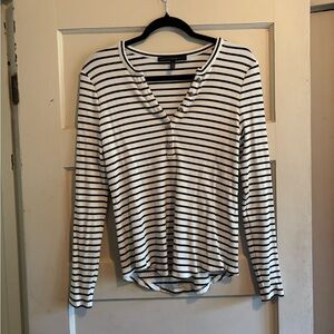 White House Black Market Black and White Striped Long Sleeve Top